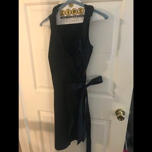 Loft size 2 cotton black ruffle wrap dress